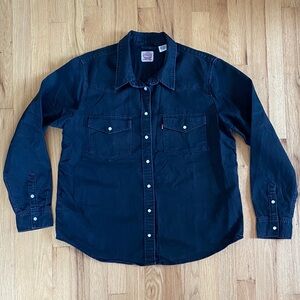 Levi’s Ultimate Western Snap Front Black Denim Shirt XL Pearl Snaps